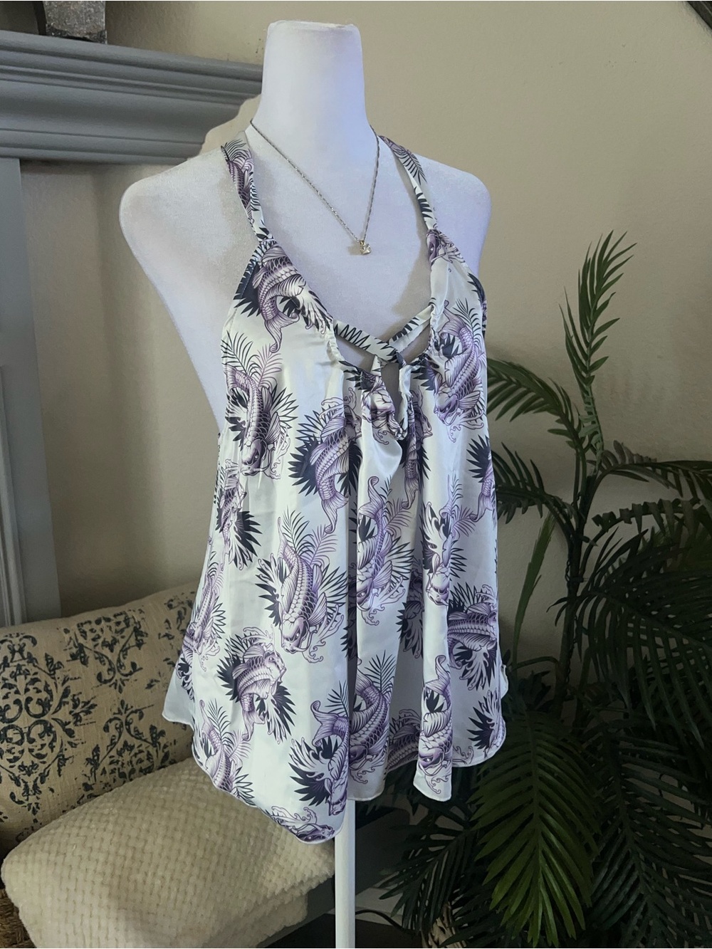 VIXXON Ivory Camisole with Lavender Floral Tie-Front
